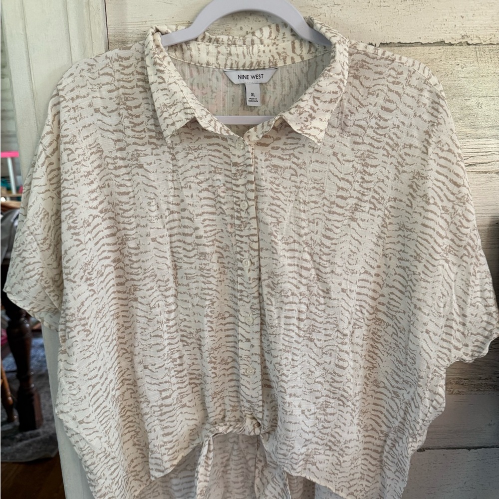 Nine West Beige Patterned Button Down Shirt
